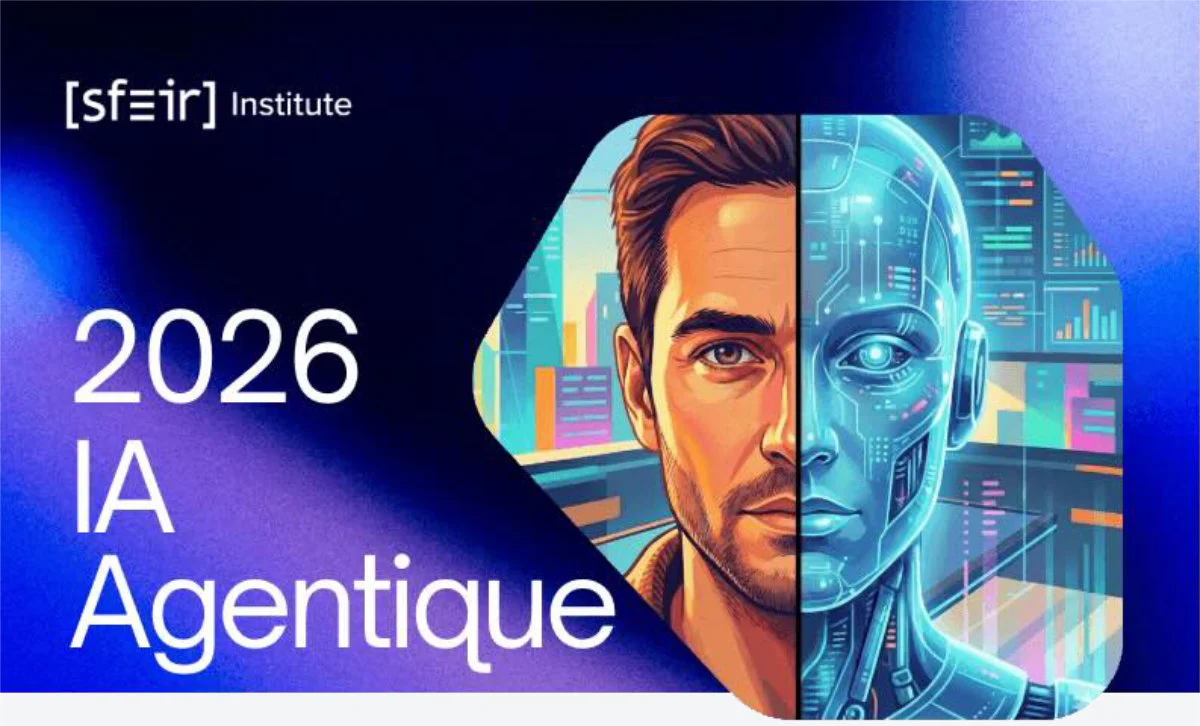 2026 IA Agentique - Illustration futuriste d'un visage humain fusionné avec l'intelligence artificielle