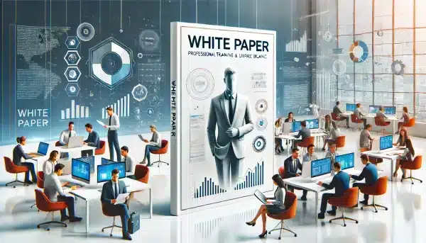 DALL·E 2024-06-14 11.10.35 - An elegant and modern illustration promoting a white paper (livre blanc) on professional training and skill development in the tech industry. The imag